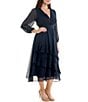 Moda Tara Plus Size V-Neck Long Sleeve Ruffled Chiffon Maxi Dress, Color:Navy - Image 4