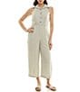 Moda Tara Point Collar Striped Jumpsuit, Color:Olive/Ivory - Image 1