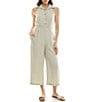 Moda Tara Point Collar Striped Jumpsuit, Color:Olive/Ivory - Image 4