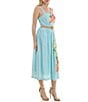 Moda Tara Raffia Belt Floral Square Neckline Midi Sleeveless A-Line Dress, Color:Powder Blue - Image 3