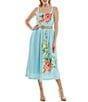 Moda Tara Raffia Belt Floral Square Neckline Midi Sleeveless A-Line Dress, Color:Powder Blue - Image 4