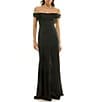 Moda Tara Rosette Crepe Satin Off-The-Shoulder Short Sleeve Gown, Color:Black - Image 4