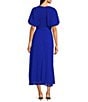 Moda Tara Short Puffed Sleeve V-Neck Chiffon A-Line Midi Dress, Color:Sapphire - Image 2