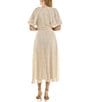 Moda Tara Short Puffed Sleeve V-Neck Chiffon A-Line Midi Dress, Color:Eggshell - Image 2