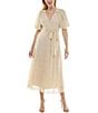 Moda Tara Short Puffed Sleeve V-Neck Chiffon A-Line Midi Dress, Color:Eggshell - Image 4