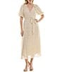 Moda Tara Short Puffed Sleeve V-Neck Chiffon A-Line Midi Dress - Image 1