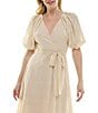 Moda Tara Short Puffed Sleeve V-Neck Chiffon A-Line Midi Dress - Image 4