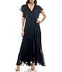 Moda Tara Short Sleeve Ruffled Chiffion Maxi Dress, Color:Navy - Image 1