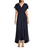 Moda Tara Short Sleeve Ruffled Chiffion Maxi Dress, Color:Navy - Image 4