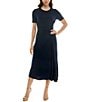 Moda Tara Short Sleeve Stretch Knit Crew Neck Midi Sheath Dress, Color:Navy - Image 4