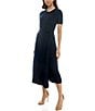 Moda Tara Short Sleeve Stretch Knit Crew Neck Midi Sheath Dress, Color:Navy - Image 5