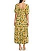 Moda Tara Short Sleeve V-Neck Floral Printed Tiered A-Line Maxi Dress, Color:Sunflower - Image 2