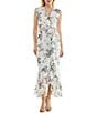 Moda Tara Sleeveless Floral Chiffon Ruffled Faux Wrap Maxi Dress, Color:Ivory Blue Bell - Image 1