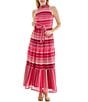 Moda Tara Sleeveless Mock Neck Belted Crochet Maxi Dress, Color:Magenta Multi - Image 1