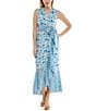 Moda Tara Sleeveless V-Neck Floral Print Wrap Dress, Color:Ivory/Denim - Image 1