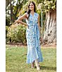 Moda Tara Sleeveless V-Neck Floral Print Wrap Dress, Color:Ivory/Denim - Image 4
