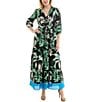 Moda Tara V-Neck 3/4 Sleeve Printed Faux Wrap Maxi Dress, Color:Fern Multi - Image 1