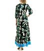 Moda Tara V-Neck 3/4 Sleeve Printed Faux Wrap Maxi Dress, Color:Fern Multi - Image 2