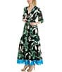 Moda Tara V-Neck 3/4 Sleeve Printed Faux Wrap Maxi Dress, Color:Fern Multi - Image 3