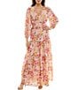 Moda Tara V-Neck Long Sleeve Floral Print A-Line Maxi Dress, Color:Blush Multi - Image 1