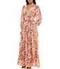 Moda Tara V-Neck Long Sleeve Floral Print A-Line Maxi Dress, Color:Blush Multi - Image 3