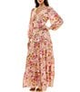 Moda Tara V-Neck Long Sleeve Floral Print A-Line Maxi Dress, Color:Blush Multi - Image 4