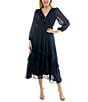 Moda Tara V-Neck Long Sleeve Ruffled Chiffon Midi Dress, Color:Navy - Image 1