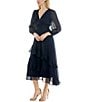 Moda Tara V-Neck Long Sleeve Ruffled Chiffon Midi Dress, Color:Navy - Image 3