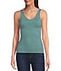 Color:Oil Blue Heather - Image 1 - Seamless Scoop Neck Sleeveless Cotton Blend Tank