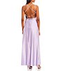 Color:Lavender - Image 3 - Double Spaghetti Strap V-Neck Slim Lace-Up Back Power Sateen Slit Long Dress