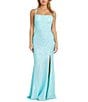 Color:Aquamarine - Image 1 - Long Iridescent Strappy Back Stretch Allover Sequin Long Dress