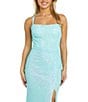 Color:Aquamarine - Image 3 - Long Iridescent Strappy Back Stretch Allover Sequin Long Dress