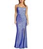 Color:Lilac - Image 1 - Long Iridescent Strappy Back Stretch Allover Sequin Long Dress