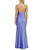 Color:Lilac - Image 2 - Long Iridescent Strappy Back Stretch Allover Sequin Long Dress