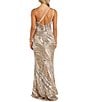 Color:Gold/Silver - Image 2 - One Shoulder Swirl Sequin Patterned Long Dress