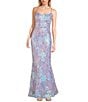 Color:Lavender - Image 1 - Pattern Floral Sequin Bar Back Long Dress