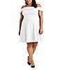 Color:White - Image 1 - Plus Short Scuba Crepe Cut Bodice Fit & Flare Dress