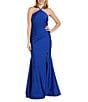 Morgan & Co. Satin Halter Neck Bar Back Front Slit Bodycon Dress, Color:Royal - Image 1