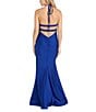 Morgan & Co. Satin Halter Neck Bar Back Front Slit Bodycon Dress, Color:Royal - Image 2