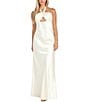 Morgan & Co. Satin Halter Neck Front Cut Out Dress, Color:Ivory - Image 1