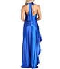 Morgan & Co. Satin Y-Neck Halter Ruffle Dress, Color:Electric Blue - Image 2
