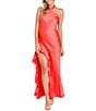 Morgan & Co. Satin Y-Neck Halter Ruffle Dress, Color:Tangerine - Image 1