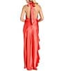 Morgan & Co. Satin Y-Neck Halter Ruffle Dress, Color:Tangerine - Image 2
