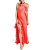 Morgan & Co. Satin Y-Neck Halter Ruffle Dress - Image 1
