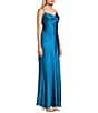 Morgan & Co. Sleeveless Long Spaghetti Strap Charmeuse Draped Front And X Back Long Dress, Color:Teal - Image 3