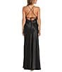 Morgan & Co. Sleeveless Long Spaghetti Strap Charmeuse Draped Front And X Back Long Dress, Color:Black - Image 2