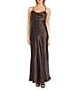 Morgan & Co. Sleeveless Long Spaghetti Strap Charmeuse Draped Front And X Back Long Dress - Image 4