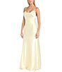 Morgan & Co. Sleeveless Long Spaghetti Strap Charmeuse Draped Front And X Back Long Dress, Color:Cream - Image 1
