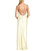 Morgan & Co. Sleeveless Long Spaghetti Strap Charmeuse Draped Front And X Back Long Dress, Color:Cream - Image 2