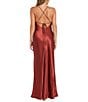 Morgan & Co. Sleeveless Long Spaghetti Strap Charmeuse Draped Front And X Back Long Dress, Color:Spiced/Gin - Image 2